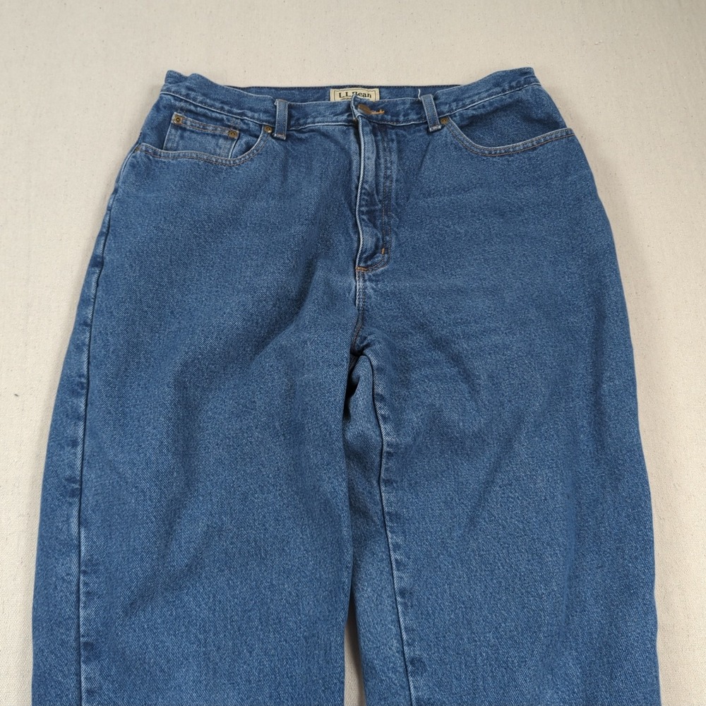 LL Bean Jeans Womens 18 Blue Flannel Lined Denim High Rise Mom - Picture 3 of 16